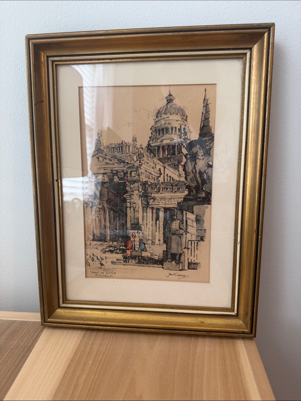 Jan Korthals Watercolor Print Framed Palais de Justice in Brussels Dutch